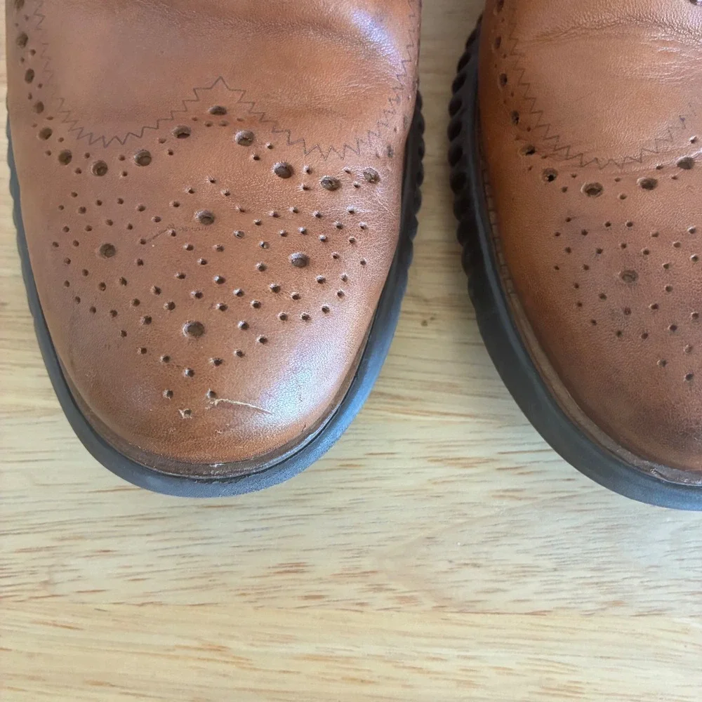 Cole Haan Zerogrand Wingtip Oxford Mens 10M Brown Leather C31535 Brogue Shoes